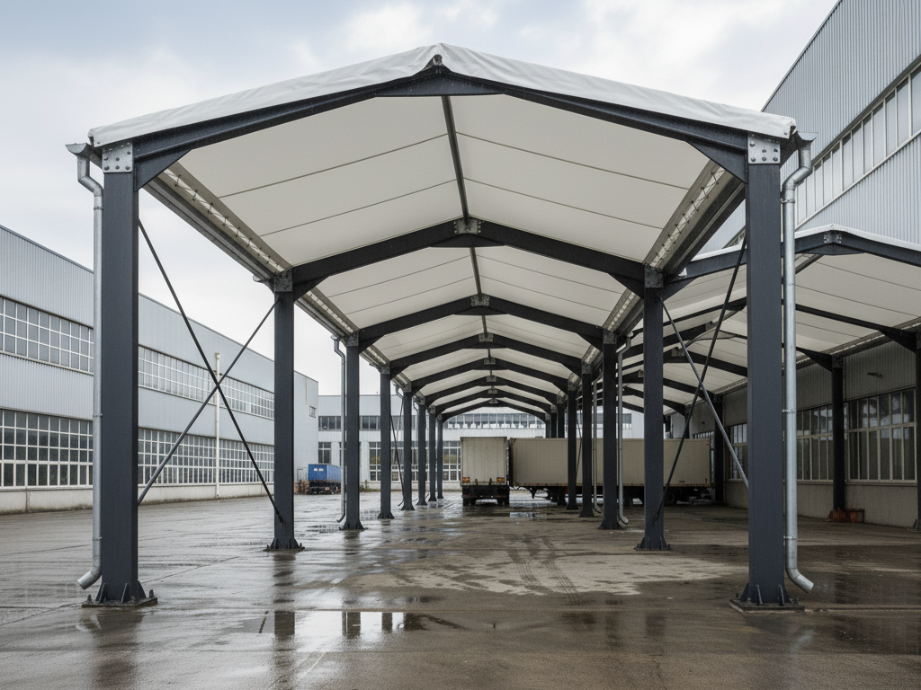 coatflex Industrial canopy or shelter with metal frame