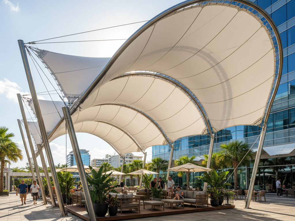 coatflex Tensile shade canopy with curved form