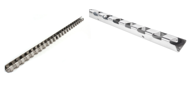 Side by side hook-on-track steel with one more zoomed in.