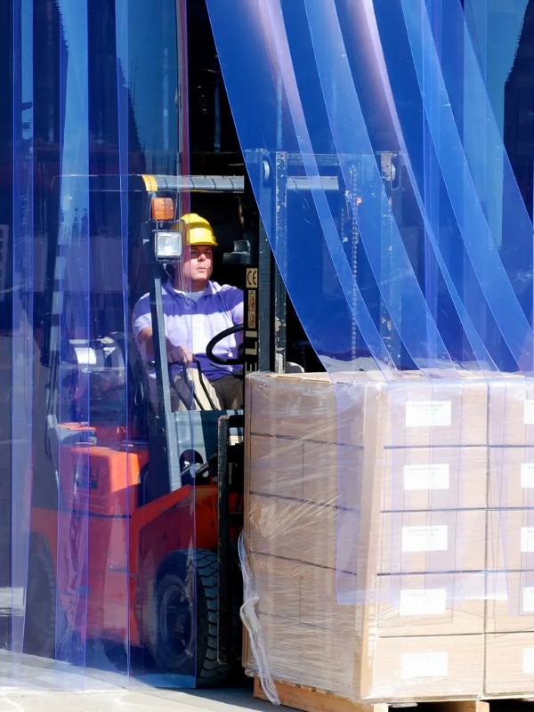 pvc strip curtain with forklift passing through portrait